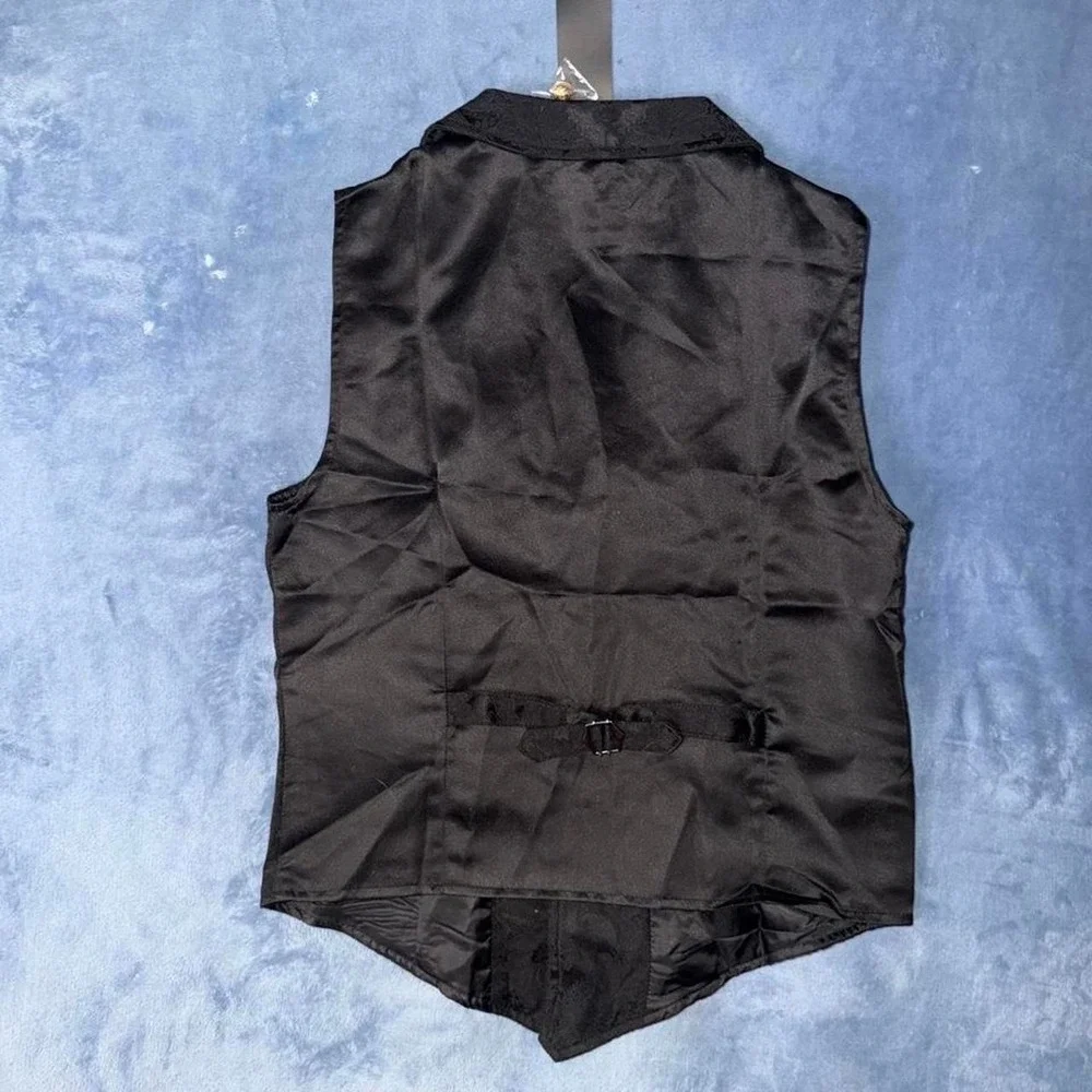 Vatpave Black gothic vest with gold buttons and floral pattern men size s